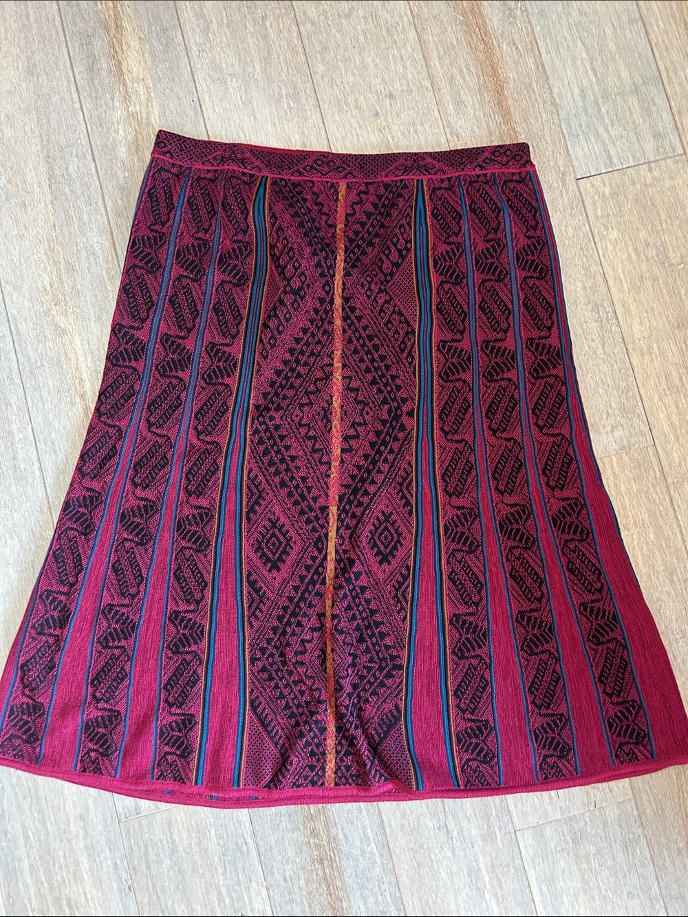 Peruvian Connection Magenta Patterned A-Line Women's Knit Pima Cotton Skirt L